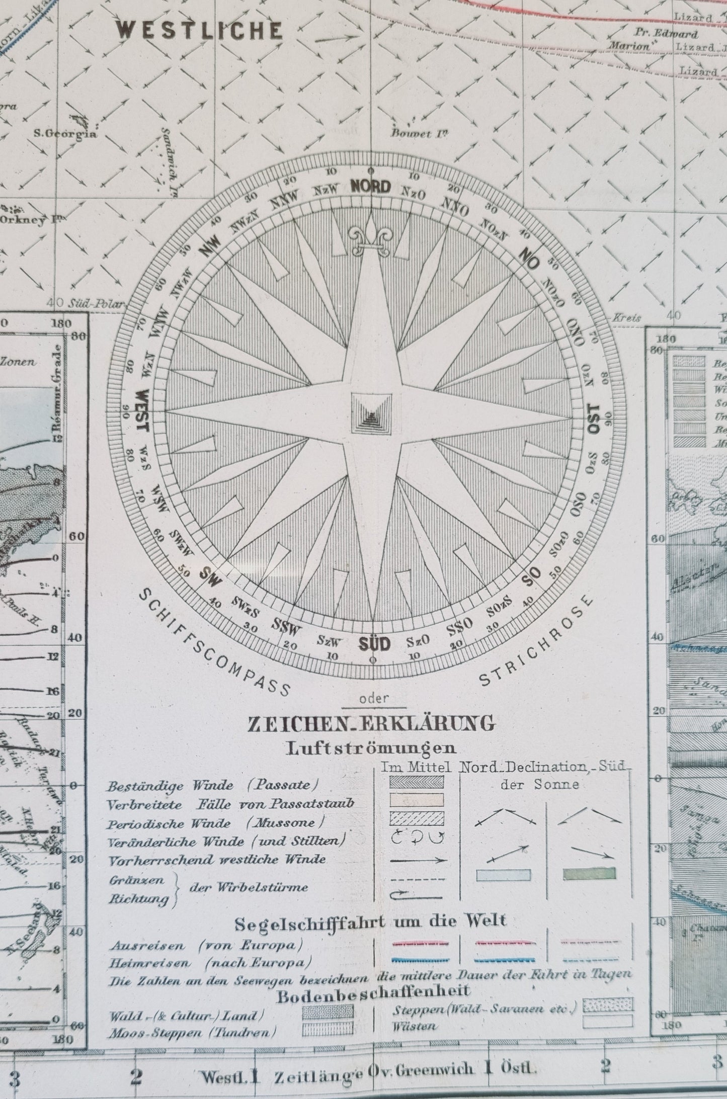 1868 World Map of Air Currents and Sea Routes