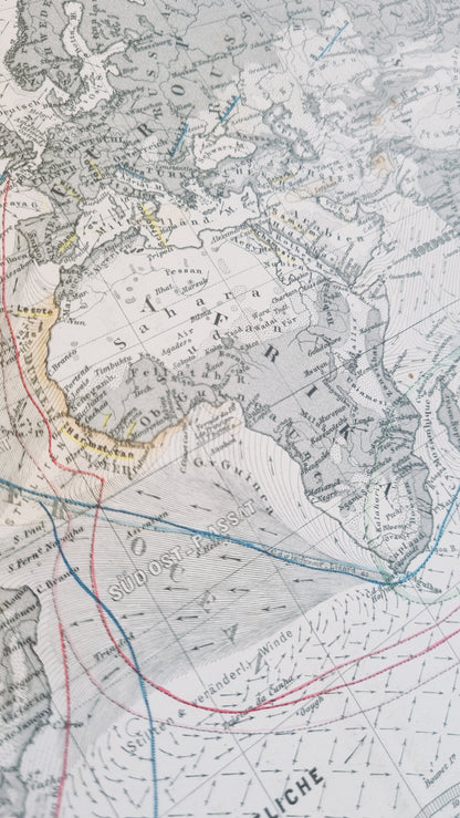 1868 World Map of Air Currents and Sea Routes