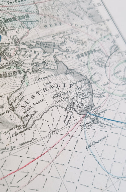 1868 World Map of Air Currents and Sea Routes