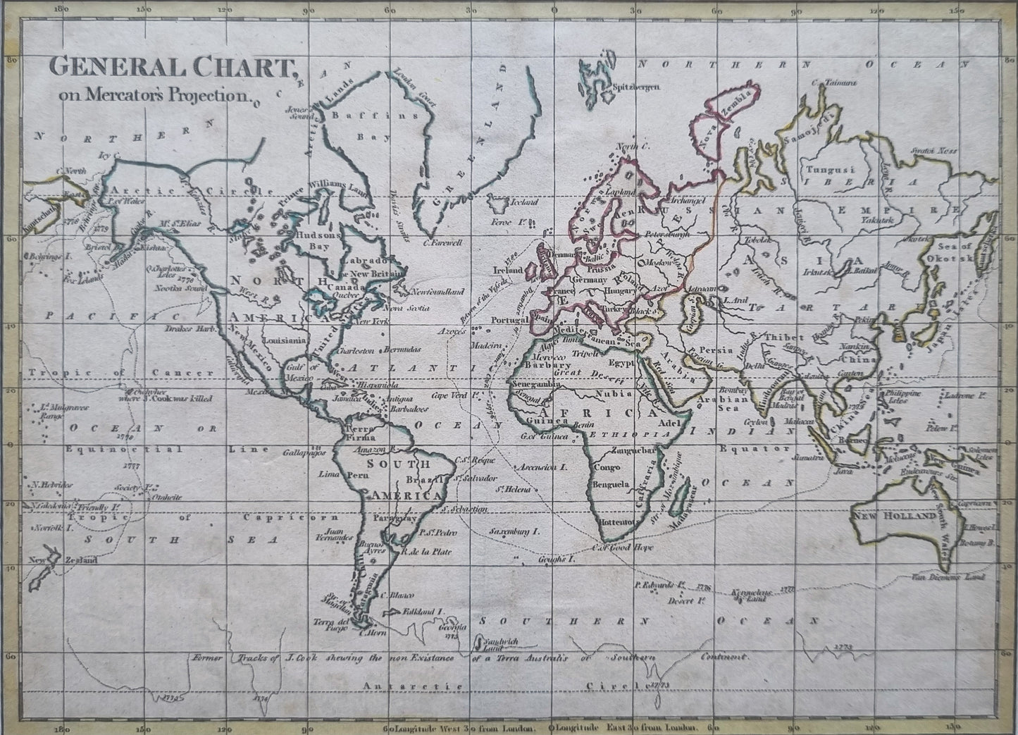 1802 Captain Cook's Third Voyage - World on Mercator's Projection