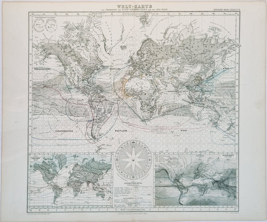 1868 World Map of Air Currents and Sea Routes