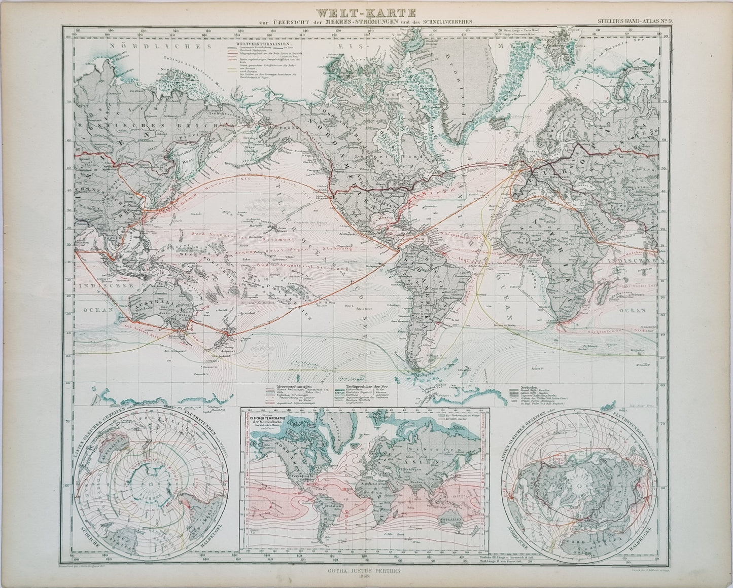 1867 World Map of Sea Currents and Trade