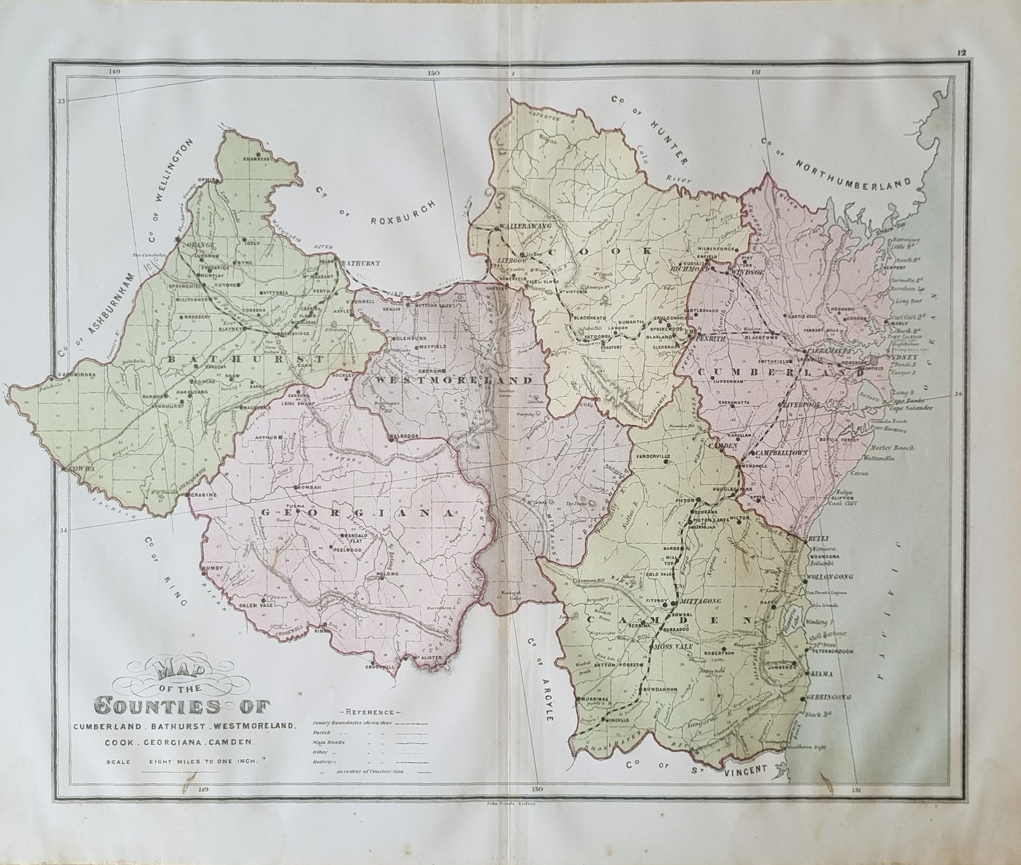 1886 - Map of the Counties of Cumberland, Bathurst..