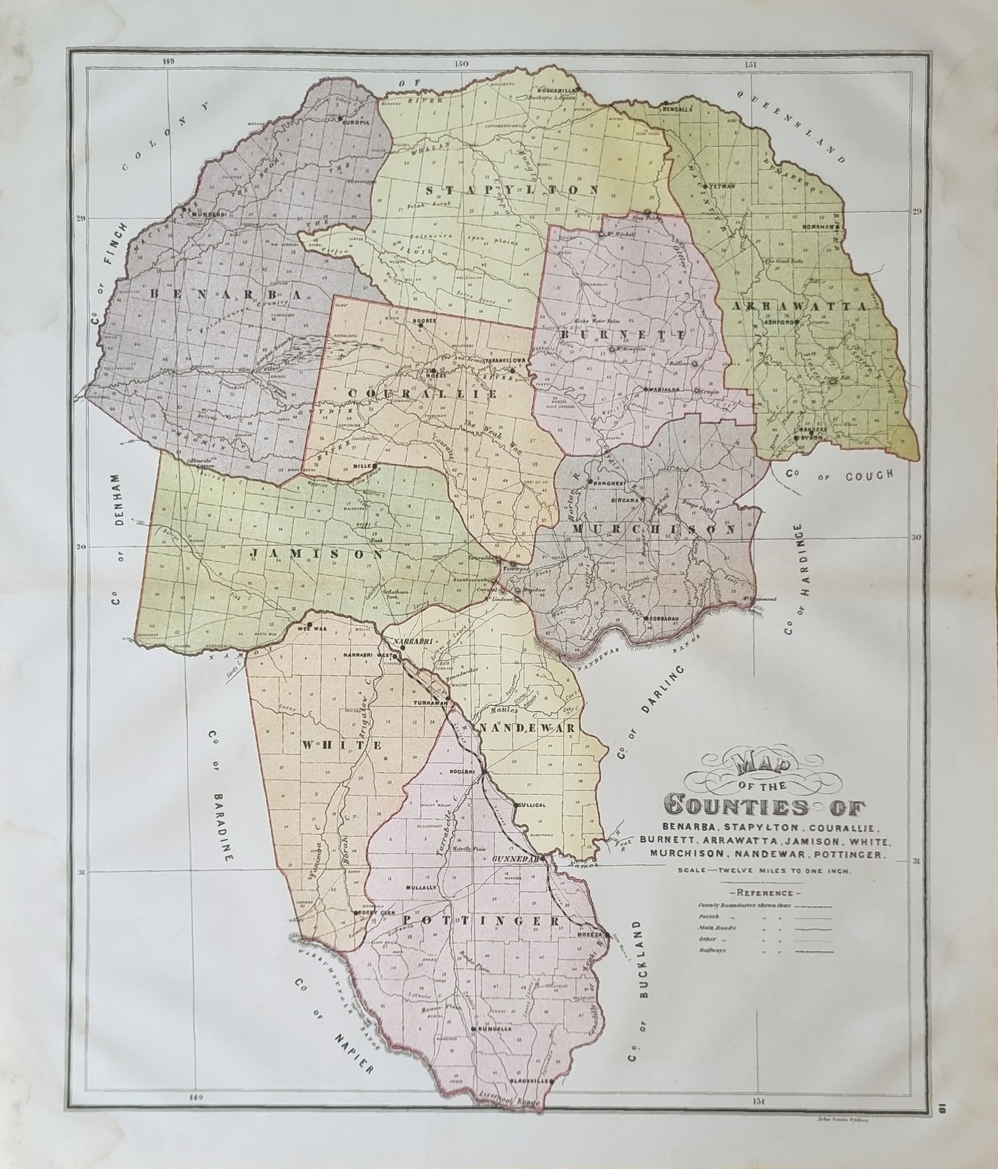 1886 - Map of the Counties of Benarba, Stapylton..